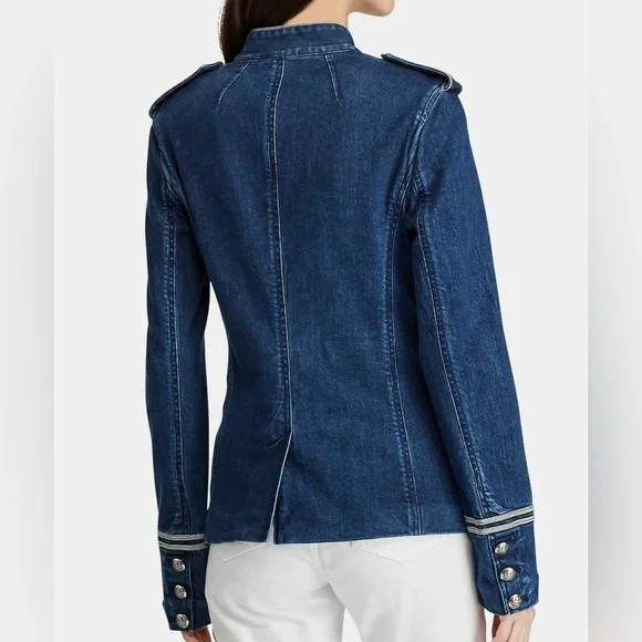 LAUREN RALPH LAUREN Sz8 MILITARY-INSPIRED OFFICER STRETCH DENIM JACKET - Picture 2 of 13